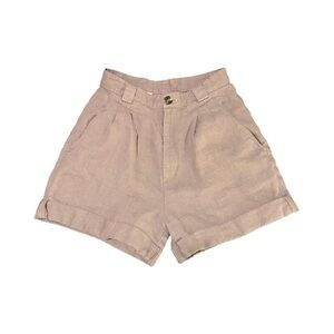 Vintage American Apparel Taupe Linen High Waisted Pleated Cuffed Shorts